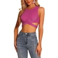 thumbnail image 1 of INSPIRE CHIC Women's Glitter Sleeveless Round Neck Criss Cross Crop Top M Hot Pink, 1 of 6
