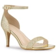 thumbnail image 1 of Allegra K Women's Glitter Strap Stiletto Heel Sandals Gold (Size 10), 1 of 6