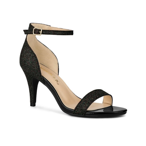 BLISSFUL STEP Women's Glitter Strap Stiletto Heel Sandals Black (Size 6)