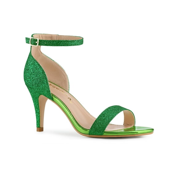 BLISSFUL STEP Women's Glitter Strap Stiletto Heel Sandals Green (Size 7)