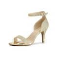 thumbnail image 1 of BLISSFUL STEP Women's Glitter Strap Stiletto Heel Sandals Champagne Gold (Size 8), 1 of 8