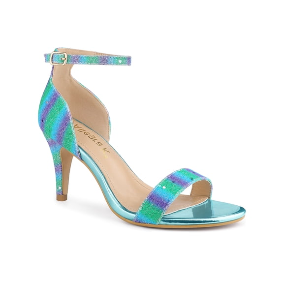 BLISSFUL STEP Women's Glitter Strap Stiletto Heel Sandals Green Blue (Size 7)