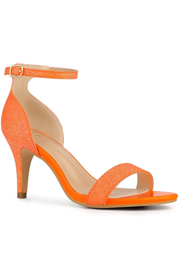 Women's Glitter Strap Stiletto Heel Sandals Orange (Size 7)