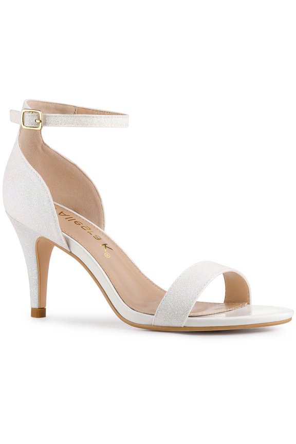 Women's Glitter Strap Stiletto Heel Sandals White (Size 6)