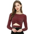 thumbnail image 1 of INSPIRE CHIC Women's Glitter Top Twist Fitted Long Sleeve Cutout Party Cropped Sparkly Tops M Burgundy, 1 of 9