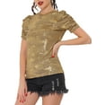 thumbnail image 1 of INSPIRE CHIC Women's Glitter Twist Top Round Neck Puff Sleeve Stretch Casual T-Shirt L Gold, 1 of 7