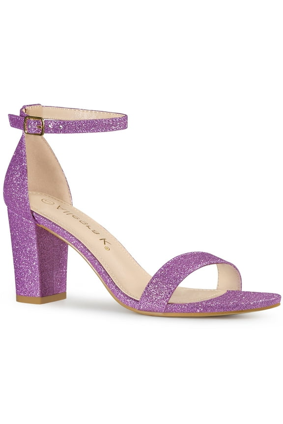 Women's Shoes Ankle Strap Open Toe Glitter Chunky Heels Sandals Purple 7.5