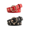 thumbnail image 1 of INSPIRE CHIC Women's Grommet Belt Faux Leather Single Pin Buckle Punk Belts for Jeans Pants 104cm/40.94" Black & Red, 1 of 7