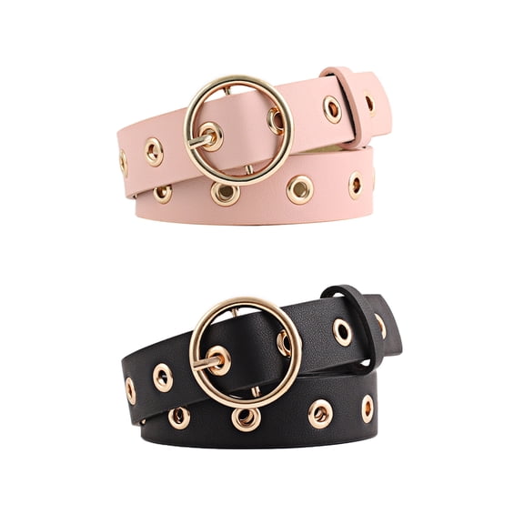 INSPIRE CHIC Women's Grommet Belt Faux Leather Single Pin Buckle Punk Belts for Jeans Pants 104cm/40.94" Black & Pink