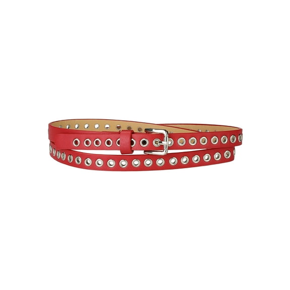 INSPIRE CHICGrommet Belt Leather Skinny Plus Size Waist Belts for Women Punk Rock Style 104.5cm/41.14'' Red