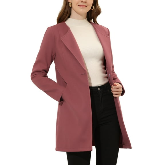 INSPIRE CHIC Women's Half Lapel Long Sleeves One Button Winter Mid-Length Overcoat S Dusty Pink