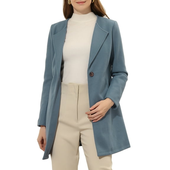 INSPIRE CHIC Women's Half Lapel Long Sleeves One Button Winter Mid-Length Overcoat S Gray Blue