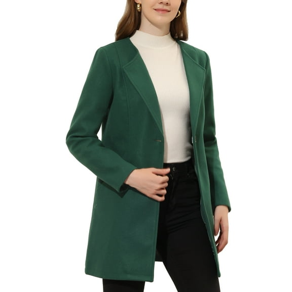 INSPIRE CHIC Women's Half Lapel Long Sleeves One Button Winter Mid-Length Overcoat S Green
