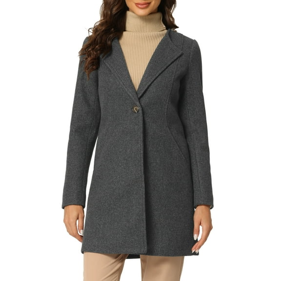 INSPIRE CHIC Women's Half Lapel Long Sleeves One Button Winter Mid-Length Overcoat XL Deep Gray