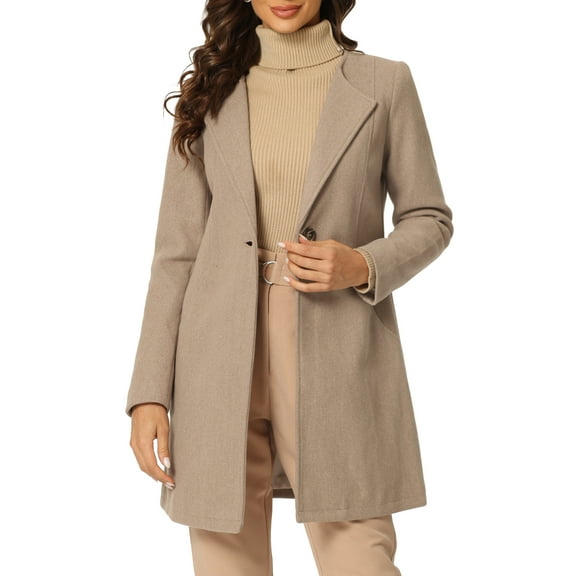 INSPIRE CHIC Women's Half Lapel Long Sleeves One Button Winter Mid-Length Overcoat XL Light Brown
