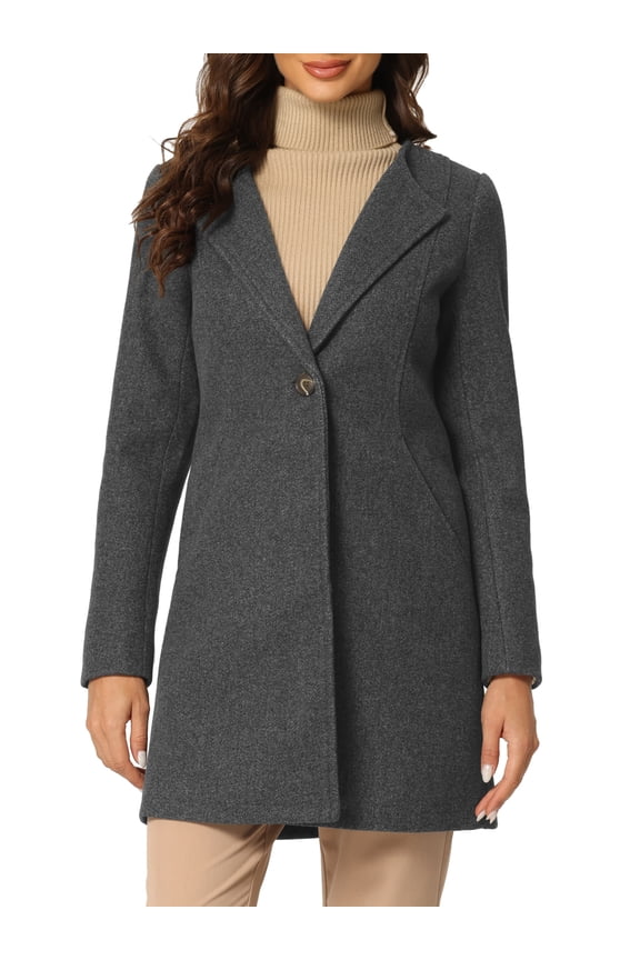 Women's Half Lapel Long Sleeves One Button Winter Mid-Length Overcoat XS Deep Gray