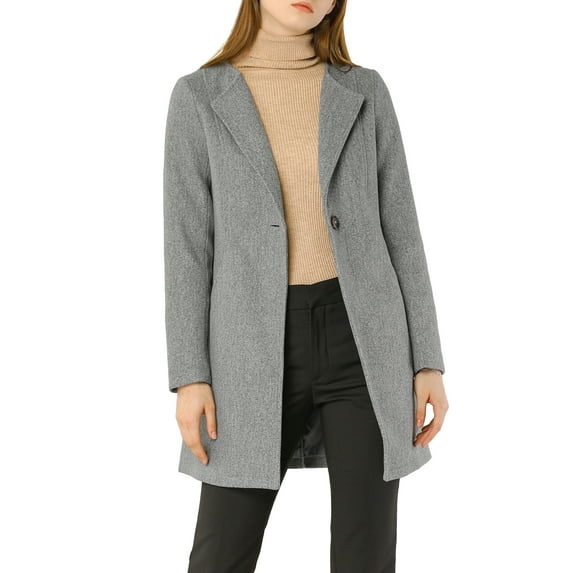 INSPIRE CHIC Women's Half Lapel Long Sleeves One Button Winter Mid-Length Overcoat XS Grey