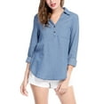thumbnail image 1 of Allegra K Women's Half Placket Button V Neck Point Collar Chest Pocket Shirt, 1 of 6