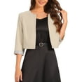 thumbnail image 1 of INSPIRE CHIC Women's Half Sleeve Collarless Cropped Open Front Blazer XS Beige, 1 of 5