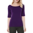 thumbnail image 1 of INSPIRE CHIC Women's Boat Neck Tops Half Sleeves Fitted Layering Soft T-Shirt 3XL Dark Purple, 1 of 9