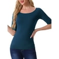 thumbnail image 1 of INSPIRE CHIC Women's Boat Neck Tops Half Sleeves Fitted Layering Soft T-Shirt L Dark Blue, 1 of 7