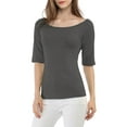 thumbnail image 1 of INSPIRE CHIC Women's Boat Neck Tops Half Sleeves Fitted Layering Soft T-Shirt XS Dark Gray, 1 of 9