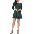 thumbnail image 1 of Allegra K Women's Halloween Costume Contrast Peter Pan Collar Long Sleeve A-Line Plaid Dress, 1 of 5