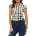 thumbnail image 1 of Allegra K Women's Halloween Costume Point Collar Short Cap Sleeves Plaids Button Down Shirt, 1 of 7
