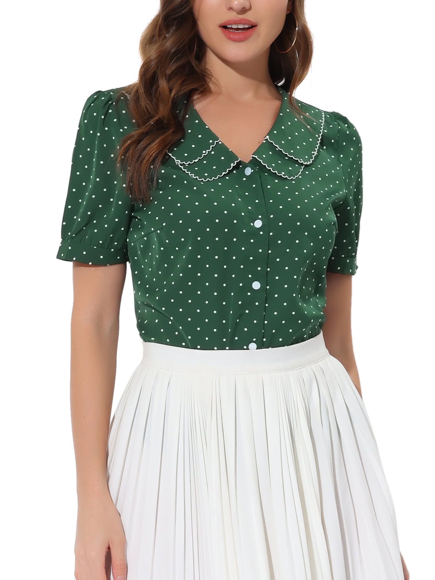 Allegra K Women's Halloween Costume Polka Dots Peter Pan Collar Puff