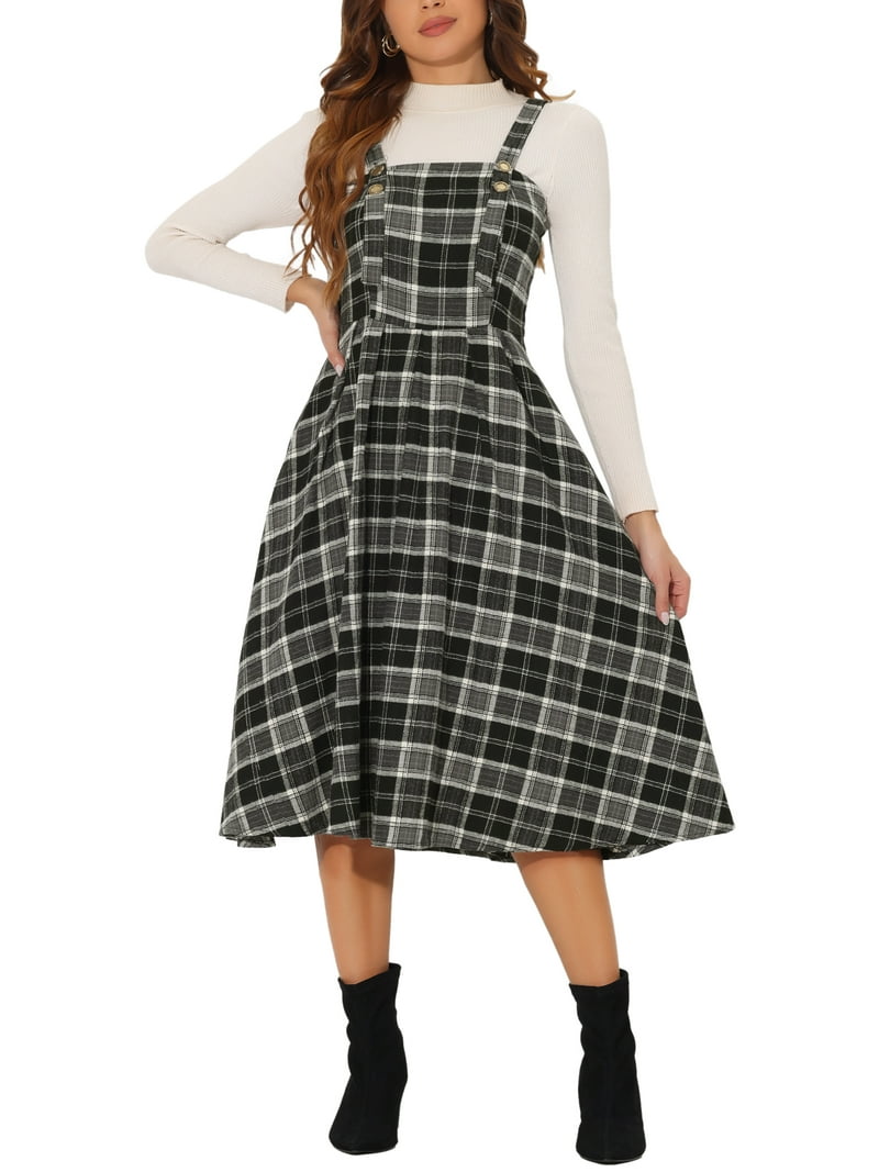 INSPIRE CHIC Women's Vintage Plaid Sleeveless A-Line Overall Pinafore Midi Dress L Black - Walmart.com INSPIRE CHIC Women's Vintage Plaid Sleeveless A-Line Overall Pinafore Midi Dress L Black - Walmart.com