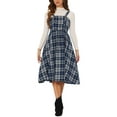 thumbnail image 1 of INSPIRE CHIC Women's Vintage Plaid Sleeveless A-Line Overall Pinafore Midi Dress XL Dark Blue, 1 of 6