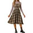 thumbnail image 1 of INSPIRE CHIC Women's Vintage Plaid Sleeveless A-Line Overall Pinafore Midi Dress XS Brown, 1 of 6