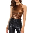 thumbnail image 1 of INSPIRE CHIC Women's Halloween Holographic Shiny Shirt Party Disco Metallic Tank Top for Women XS Brown, 1 of 8