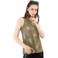 thumbnail image 1 of INSPIRE CHIC Women's Halloween Holographic Shiny Shirt Party Disco Metallic Tank Top for Women XS Dark Gold, 1 of 9