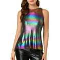 thumbnail image 1 of INSPIRE CHIC Women's Halloween Holographic Shiny Shirt Party Disco Metallic Tank Top for Women XS Multicolor, 1 of 9
