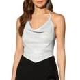 thumbnail image 1 of INSPIRE CHIC Women's Halter Glitter Cowl Neck Draped Clubwear Backless Crop Cami Tops L Silver, 1 of 6