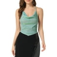 thumbnail image 1 of INSPIRE CHIC Women's Halter Glitter Cowl Neck Draped Clubwear Backless Crop Cami Tops M Light Green, 1 of 6