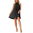 thumbnail image 1 of INSPIRE CHIC Women's Dress Halter Neck Sleeveless Pleated Spring Summer Casual Sundress S Black, 1 of 6