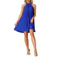 thumbnail image 1 of INSPIRE CHIC Women's Dress Halter Neck Sleeveless Pleated Spring Summer Casual Sundress S Blue, 1 of 6