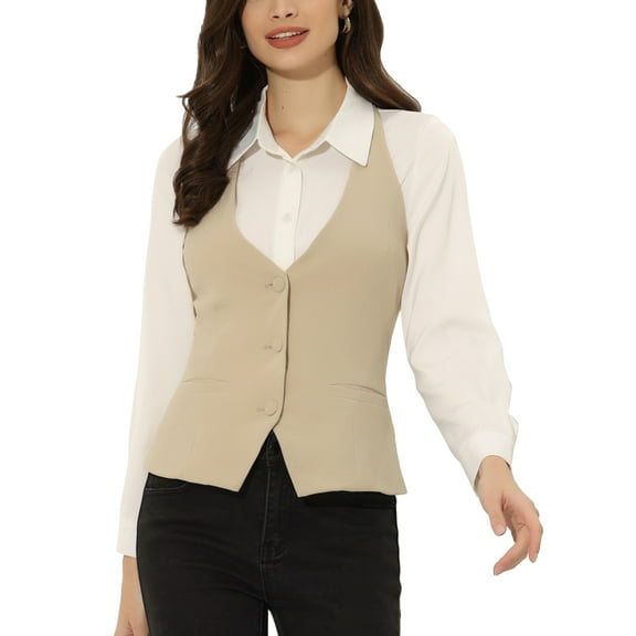 INSPIRE CHIC Women's Halter Neck Sleeveless Button Down Dressy Suit Waistcoat Vest