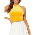 thumbnail image 1 of INSPIRE CHIC Women's Halter Neck Sleeveless Zipper Back Velvet Party Crop Tank Top XS Yellow, 1 of 6