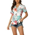 thumbnail image 1 of INSPIRE CHIC Valentine's Day Women's Shirts Hawaiian Short Sleeve Tropical Floral Button Down Tops L White A, 1 of 6