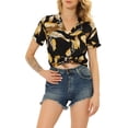 thumbnail image 1 of INSPIRE CHIC Valentine's Day Women's Shirts Hawaiian Short Sleeve Tropical Floral Button Down Tops M Black Brown, 1 of 8