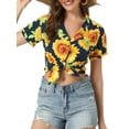 thumbnail image 1 of INSPIRE CHIC Valentine's Day Women's Shirts Hawaiian Short Sleeve Tropical Floral Button Down Tops M Sunflower, 1 of 7