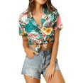 thumbnail image 1 of INSPIRE CHIC Valentine's Day Women's Shirts Hawaiian Short Sleeve Tropical Floral Button Down Tops M White, 1 of 9