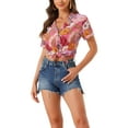 thumbnail image 1 of INSPIRE CHIC Valentine's Day Women's Shirts Hawaiian Short Sleeve Tropical Floral Button Down Tops XS Bright Pink, 1 of 6