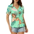 thumbnail image 1 of INSPIRE CHIC Valentine's Day Women's Shirts Hawaiian Short Sleeve Tropical Floral Button Down Tops XS Green A, 1 of 9