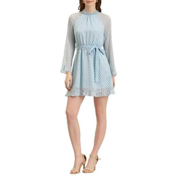 Allegra K Women's Heart Bell Sleeve Elastic Waist Ruffled Chiffon Mini Dress