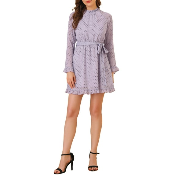 Allegra K Women's Heart Bell Sleeve Elastic Waist Ruffled Chiffon Mini Dress