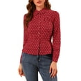 thumbnail image 1 of Allegra K Women's Heart Pattern Ruffle Button Down Long Sleeves Peplum Shirt, 1 of 6